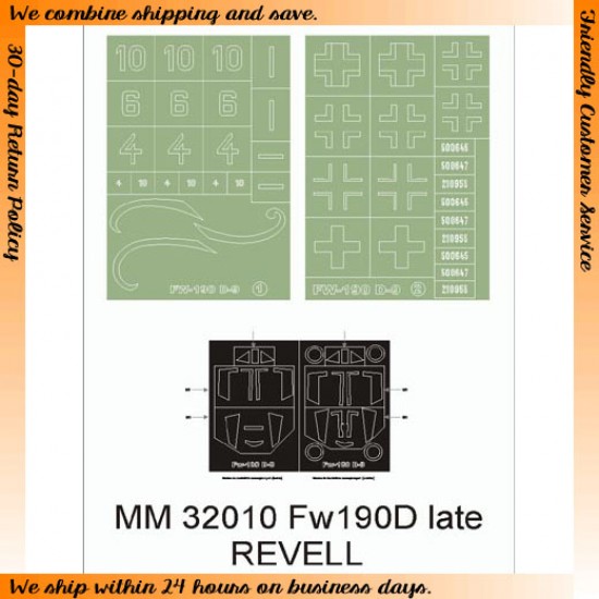1/32 Focke-Wulf Fw-190 D-9 late Paint Mask for Revell kit (Canopy Masks + Insignia Masks)
