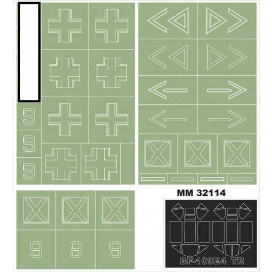 1/32 Messerschmitt Bf-109E-4 Paint Mask for Trumpeter kit (Canopy Masks + Insignia Masks)