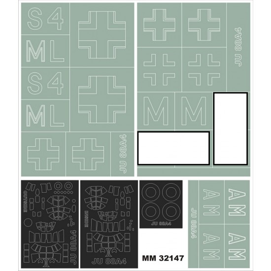 1/32 Junkers Ju88A-4 Paint Mask for Revell #03988 kit (Canopy Masks + Insignia Masks)
