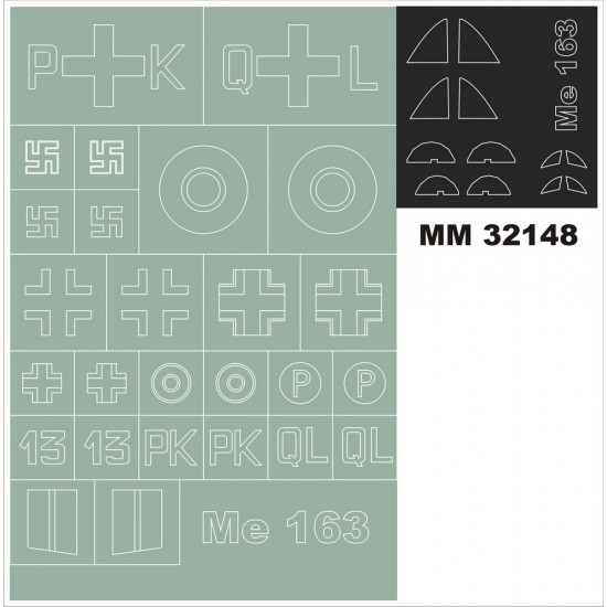 1/32 Messerschmitt Me163 Paint Mask for Meng QS-001 kit (Canopy Masks + Insignia Mask)