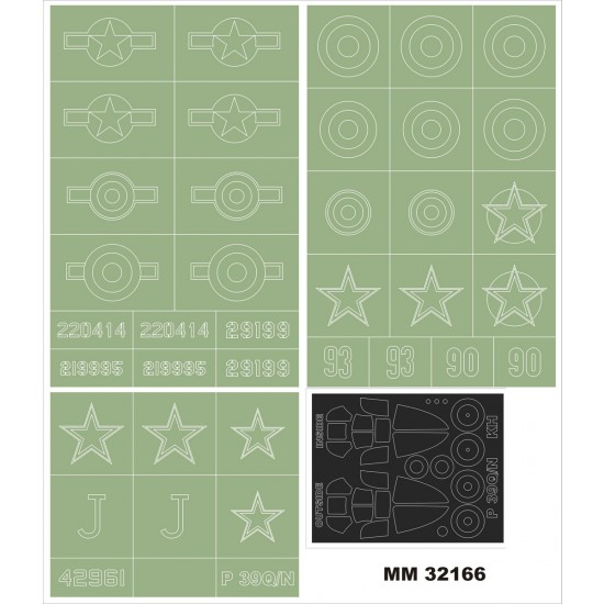 1/32 Bell P-39Q/N Airacobra Paint Mask for Kitty Hawk kit (Canopy Masks + Insignia Masks)