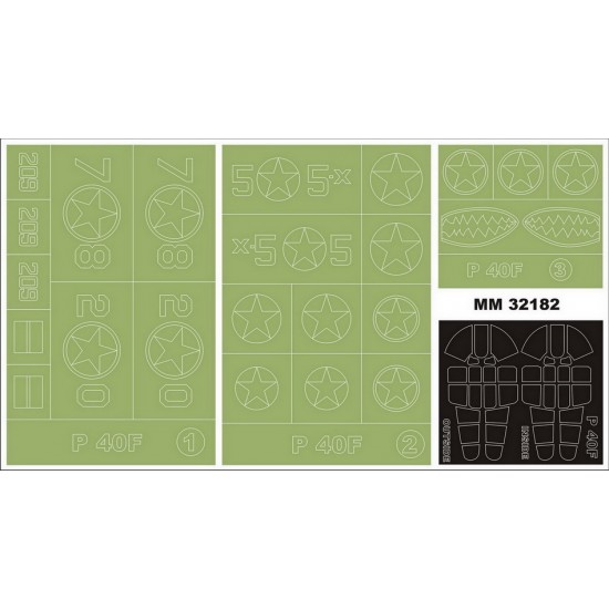 1/32 Curtiss P-40F Warhawk Paint Masks for Trumpeter Kit #3227 (Canopy + Insignia Masks)