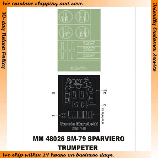 1/48 Savoia-Marchetti SM79 Paint Mask for Trumpeter kit (Canopy Masks + Insignia Masks)