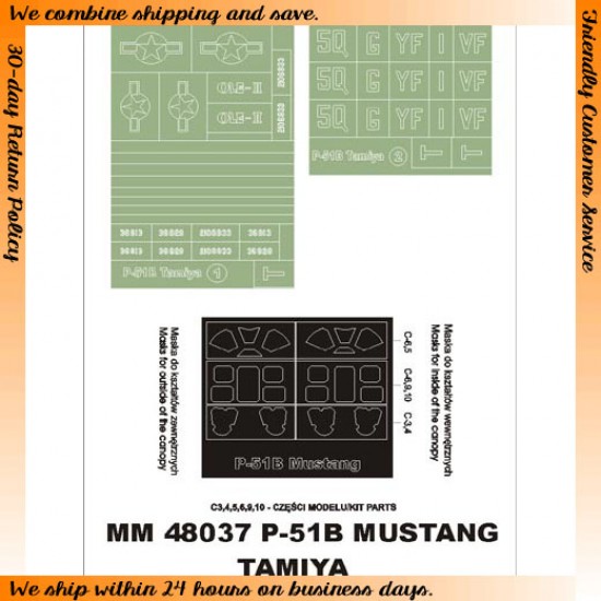 1/48 P-51B Mustang Paint Mask for Tamiya kit (Canopy Masks + Insignia Masks)