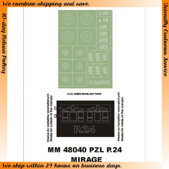 1/48 PZL P-24 F/G Paint Mask for Mirage kit (Canopy Masks + Insignia Masks)