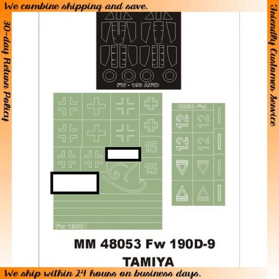 1/48 Focke-Wulf Fw 190D-9 Paint Mask for Tamiya kit (Canopy Masks + Insignia Masks)
