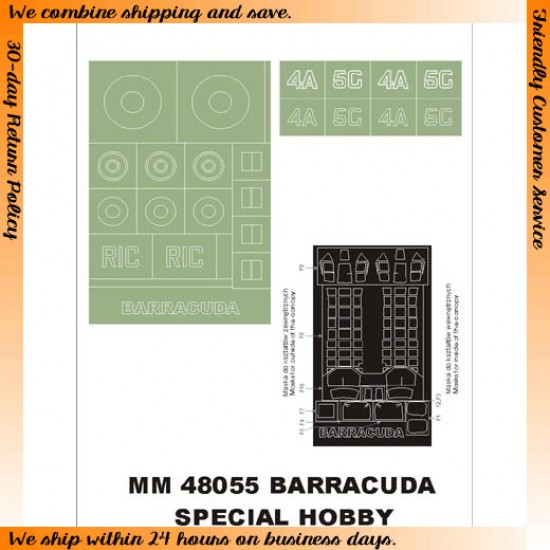 1/48 Fairey Barracuda Paint Mask for Special Hobby kit (Canopy Masks + Insignia Masks)