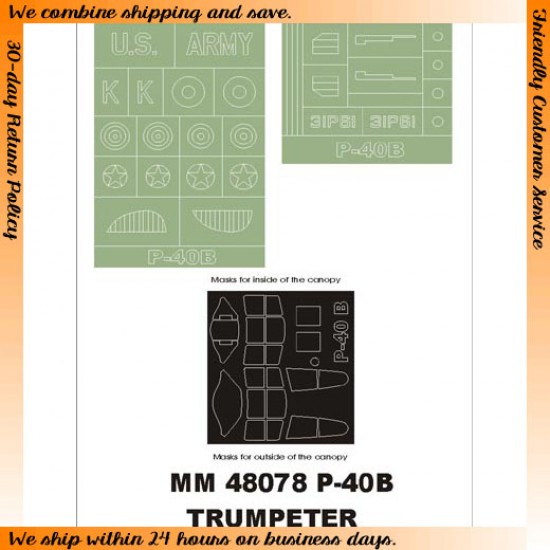 1/48 Curtiss P-40B Warhawk Paint Mask for Trumpeter kit (Canopy Masks + Insignia Masks)