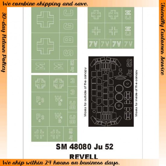 1/48 Junkers Ju 52 Paint Mask for Revell kit (Canopy Masks + Insignia Masks)