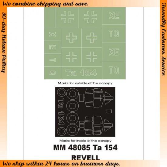 1/48 Focke-Wulf Ta-154 Paint Mask for Revell kit (Canopy Masks + Insignia Masks)