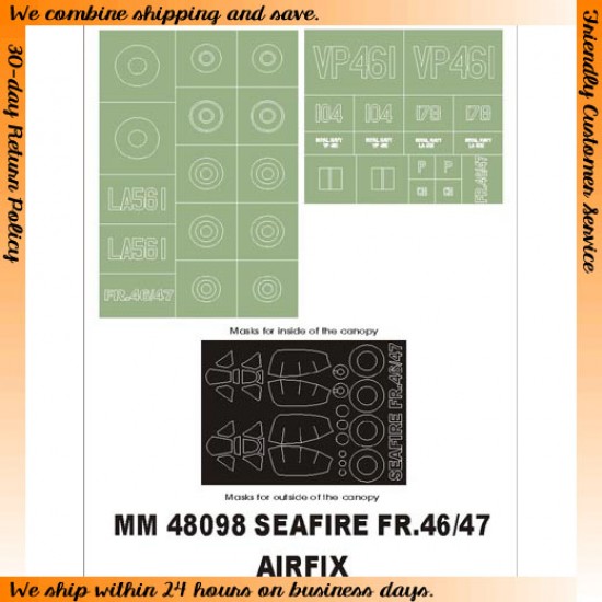 1/48 Supermarine Seafire FR46/47 Paint Mask for Airfix kit (Canopy Masks + Insignia Masks)