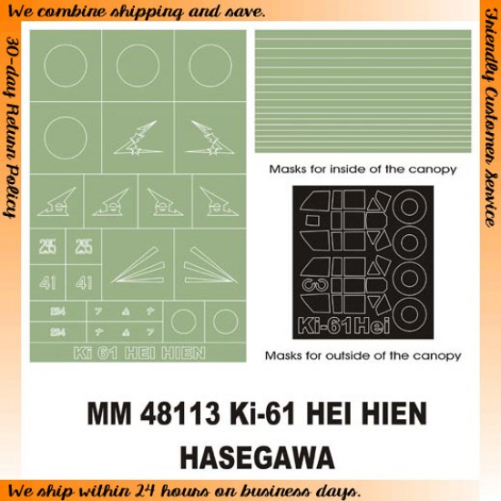 1/48 Kawasaki KI-61 Hien I-Hei Paint Mask for Hasegawa kit (Canopy Masks + Insignia Masks)