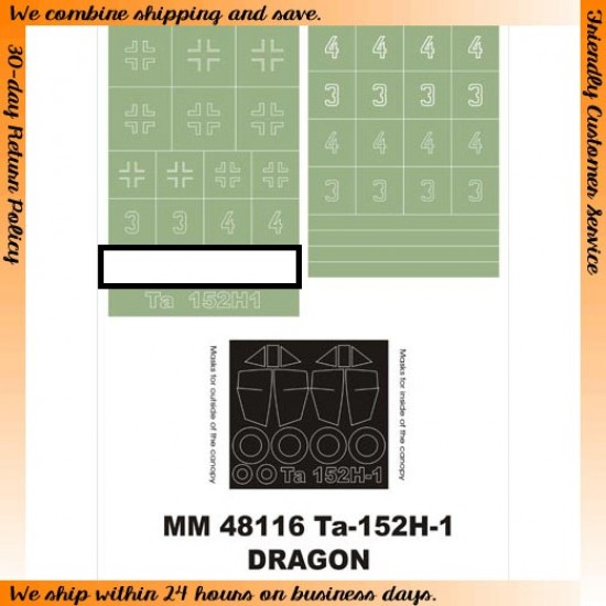 1/48 Focke-Wulf Ta-152 Paint Mask for Dragon kit (Canopy Masks + Insignia Masks)