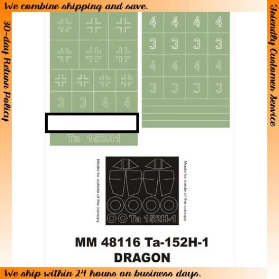 1/48 Focke-Wulf Ta-152 Paint Mask for Dragon kit (Canopy Masks + Insignia Masks)
