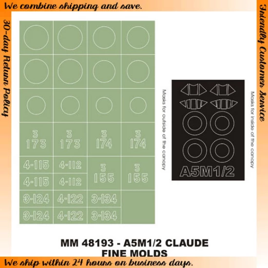 1/48 A5M1/2 Claude Paint Mask for Fine Molds kit (Canopy Masks + Insignia Masks)