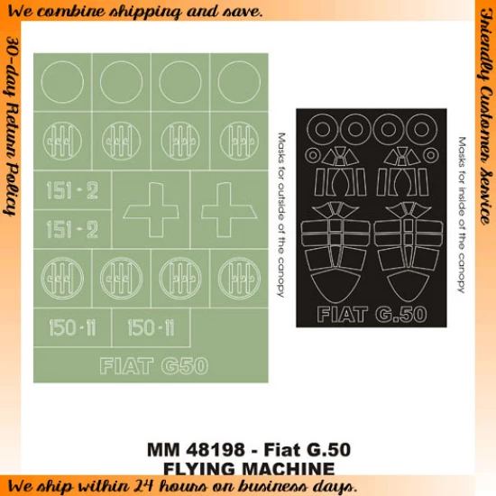1/48 Fiat G.50 Freccia Paint Mask for Flying Machine kit (Canopy Masks + Insignia Masks)