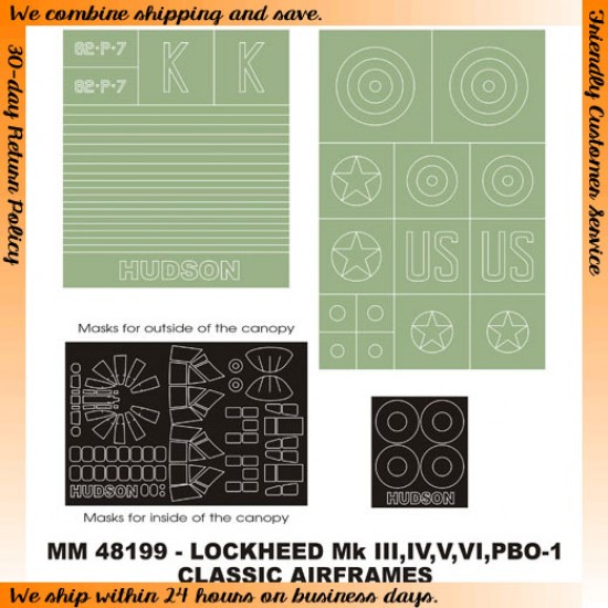 1/48 Hudson III/IV/V/VI/PBO-1 Paint Mask for Classic Airframes (Canopy Mask+Insignia Mask)