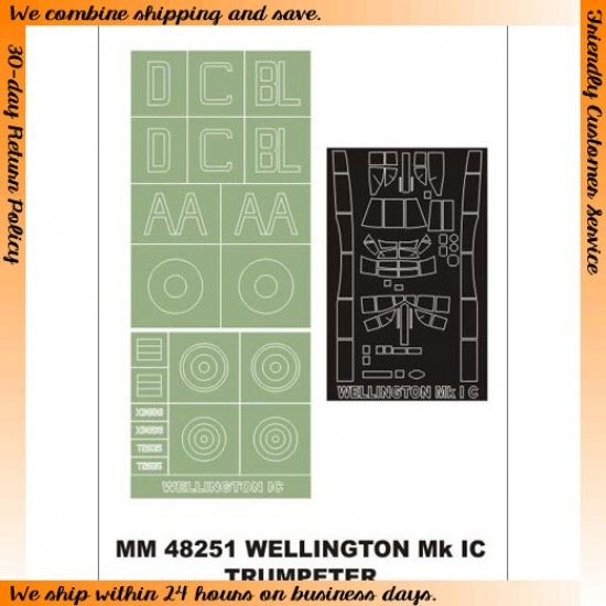 1/48 Vickers Wellington IC Paint Mask for Trumpeter kit (Canopy Masks + Insignia Masks)