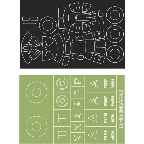 1/48 Martin Baltimore Paint Mask for Classic Airframes kit (Canopy Masks + Insignia Masks)