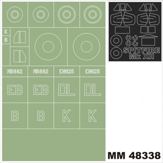1/48 Spitfire Mk.XII Paint Mask for Airfix kit (Canopy Masks + Insignia Masks)