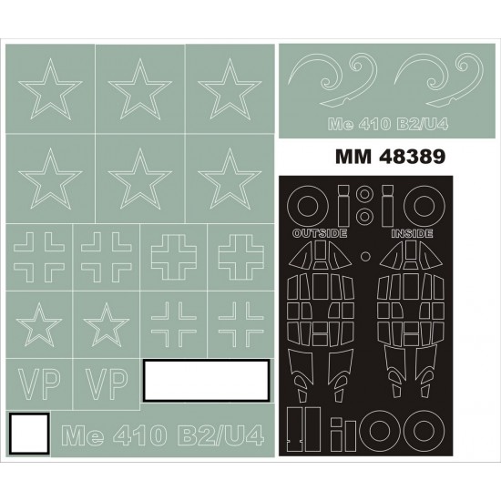 1/48 Messerschmitt Me410B-2 Paint Mask for Meng LS-001 kit (Canopy Masks + Insignia Masks)