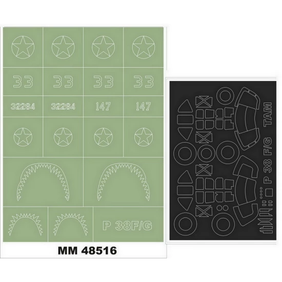 1/48 P-38F-G Paint Mask for Tamiya kits (2 Canopy & 1 Insignia Masking)