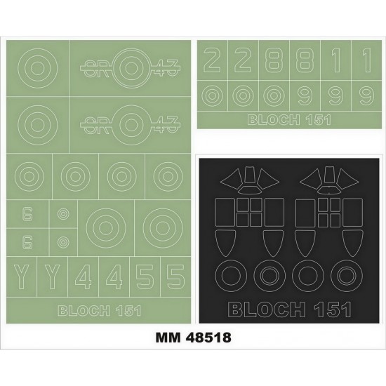 1/48 Bloch 151 Paint Mask for Dora Wings kits (2 Canopy & 2 Insignia Masking)