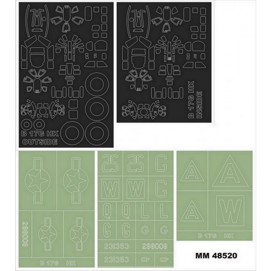 1/48 B-17G Paint Mask for HK Models kits (2 Canopy & 2 Insignia Masking)