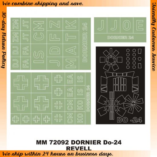 1/72 Dornier Do 24 Paint Mask for Revell kit (Canopy Masks + Insignia Masks)