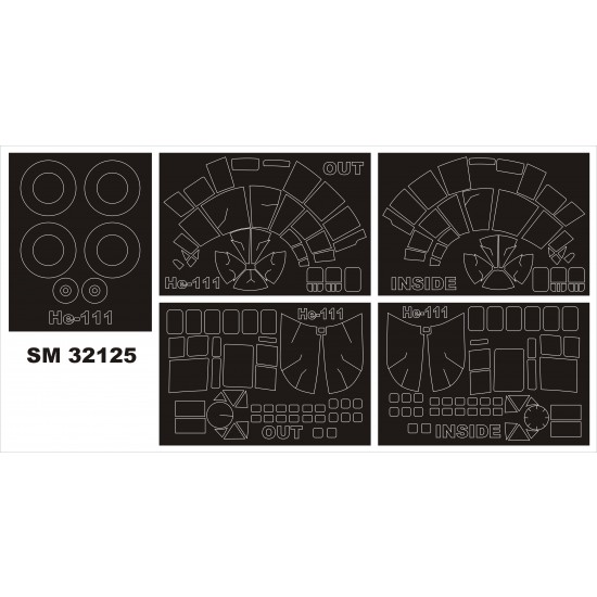 1/32 Heinkel He-111P Paint Mask for Revell kit (outside-inside, 5 sheets: 130x90mm)