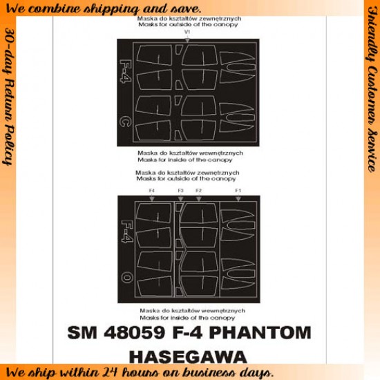 1/48 F-4 Phantom Paint Mask for Hasegawa kit (outside-inside)