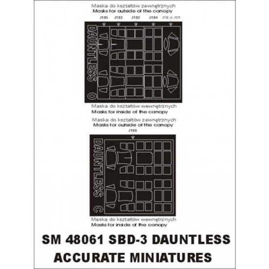 1/48 SBD-3 Dauntless Paint Mask for Accurate Miniatures kit (outside-inside)