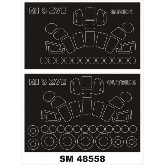 1/48 Mi-8 Canopy (outside, inside) & Wheels Paint Mask for Zvezda kits