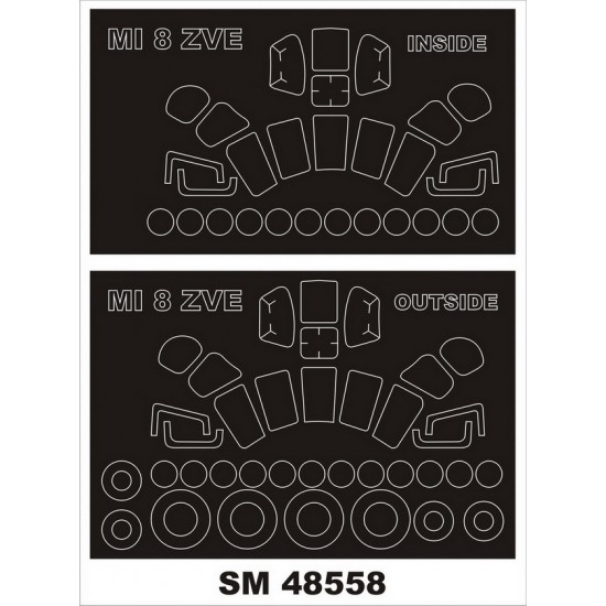 1/48 Mi-8 Canopy (outside, inside) & Wheels Paint Mask for Zvezda kits