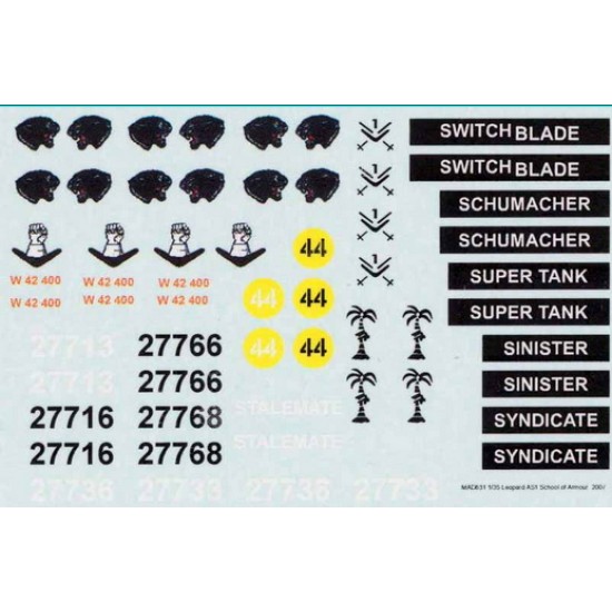 1/35 Leopard AS1 School of Armour Sheet (water-slide decals)
