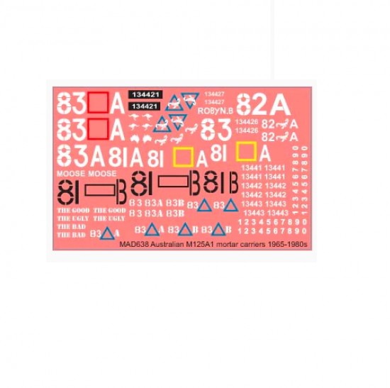 Decals for 1/35 Australian m125A1 Mortar Carrier Markings 1965-late 1980s (water-slide)