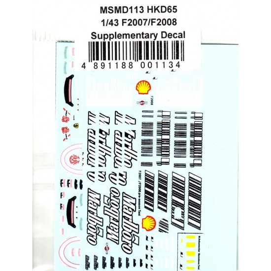 1/43 Ferrari F2007/F2008 Supplementary Decals