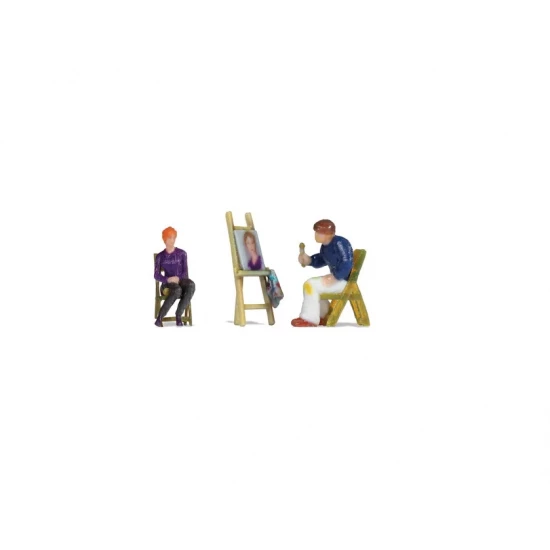 HO Scale Painter with Model and Easel (assembled painted 3D figures)