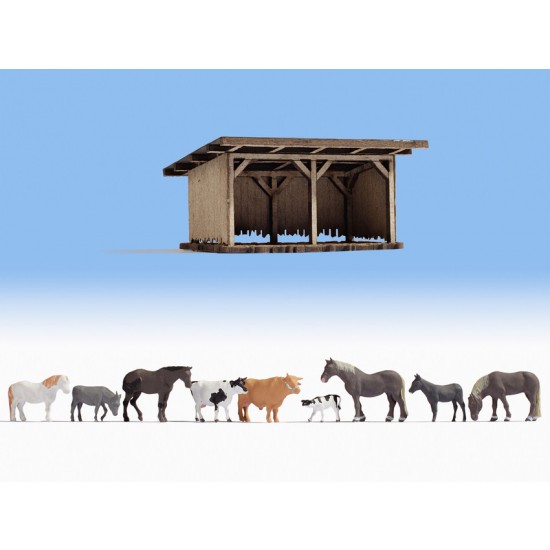 HO Scale Cattle Shelter (building & animal)
