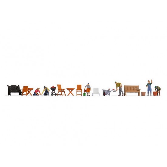 HO Scale Themed Figures Set "In the Garden" (6 figures w/acc)