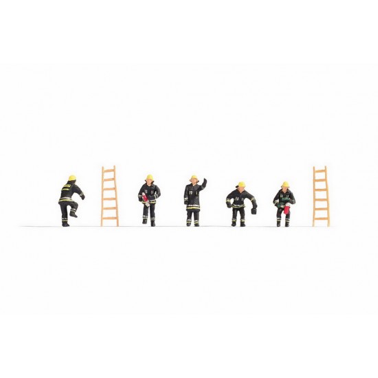 N Scale Fire Brigade (Black protective clothing) Assembled and Painted Miniatures