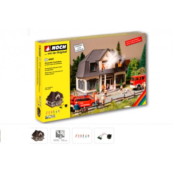 66507 HO Scale Burning Brothel with Micro-sound and Light Effect NOCH 66507