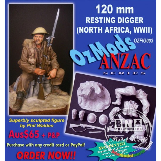 120mm WWII Resting Aussie Digger (North Africa) [ANZAC Series] w/Optional Head & Helmet
