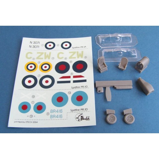 1/72 Spitfire PR Mk.IA, Pr Mk.IV, Pr Mk.VII Conversion Set with Decals for Airfix kit