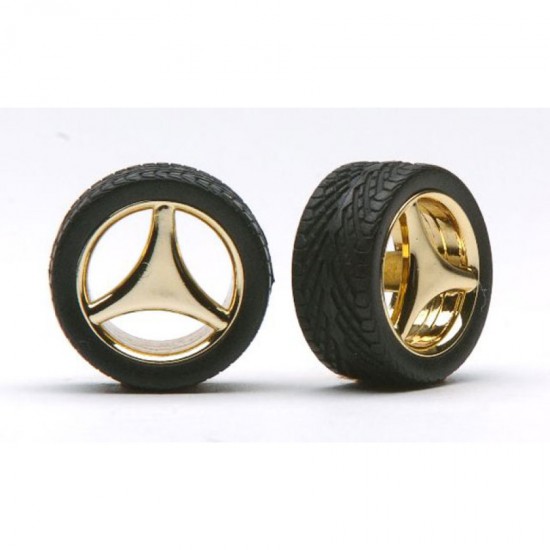 1/24 Three Spoke Rims w/Tyres Gold (4pcs)