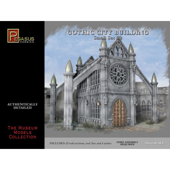 (28mm) Small Gothic City Building Set #2 (12 Wall Sections, Roof Line and 4 Arches)