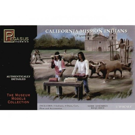 1/48 California Mission Indians set #2 (5 indians, 4 oxen, cart, plow, acc.)