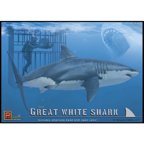 1/18 The Great White Shark w/Cage and Diver (w/2 Heads)