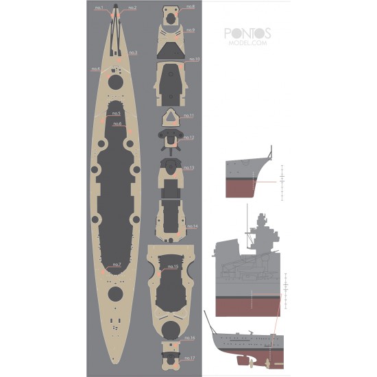 1/350 DKM Tirpitz Wooden Deck Set & Dry Transfer for Tamiya kit #78015