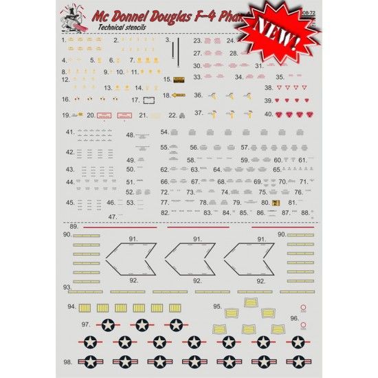 1/72 McDonnell Douglas F-4 Phantom Technical Stencils (Dry Transfer)